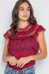 Burgundy Crochet Trim Sleeveless Top /2-2-2