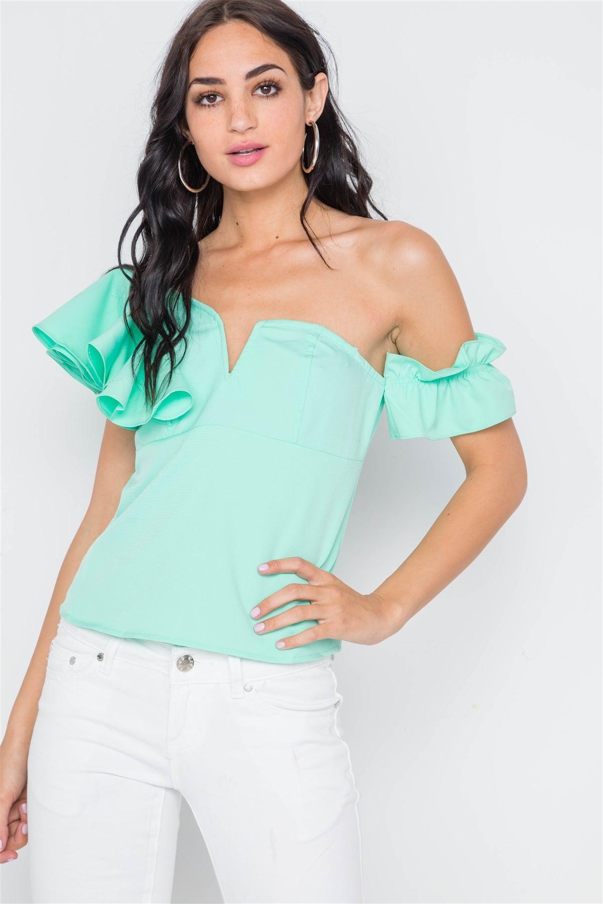 Mint Flounce Shoulder Sweetheart Neck Top /2-2-2