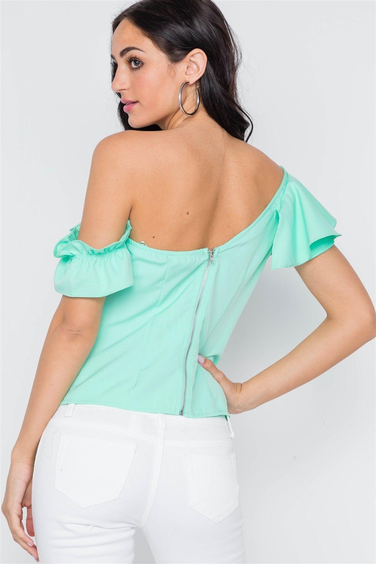 Mint Flounce Shoulder Sweetheart Neck Top /2-2-2