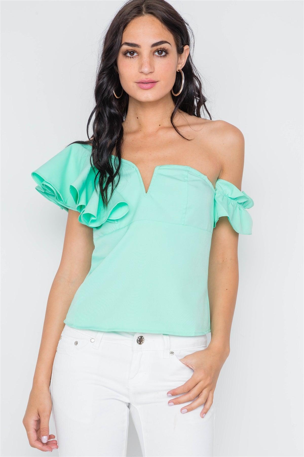 Mint Flounce Shoulder Sweetheart Neck Top /2-2-2