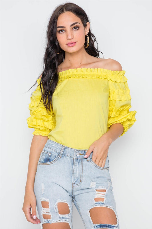 Yellow Puff Sleeve Off-The-Shoulder Top /2-2-2