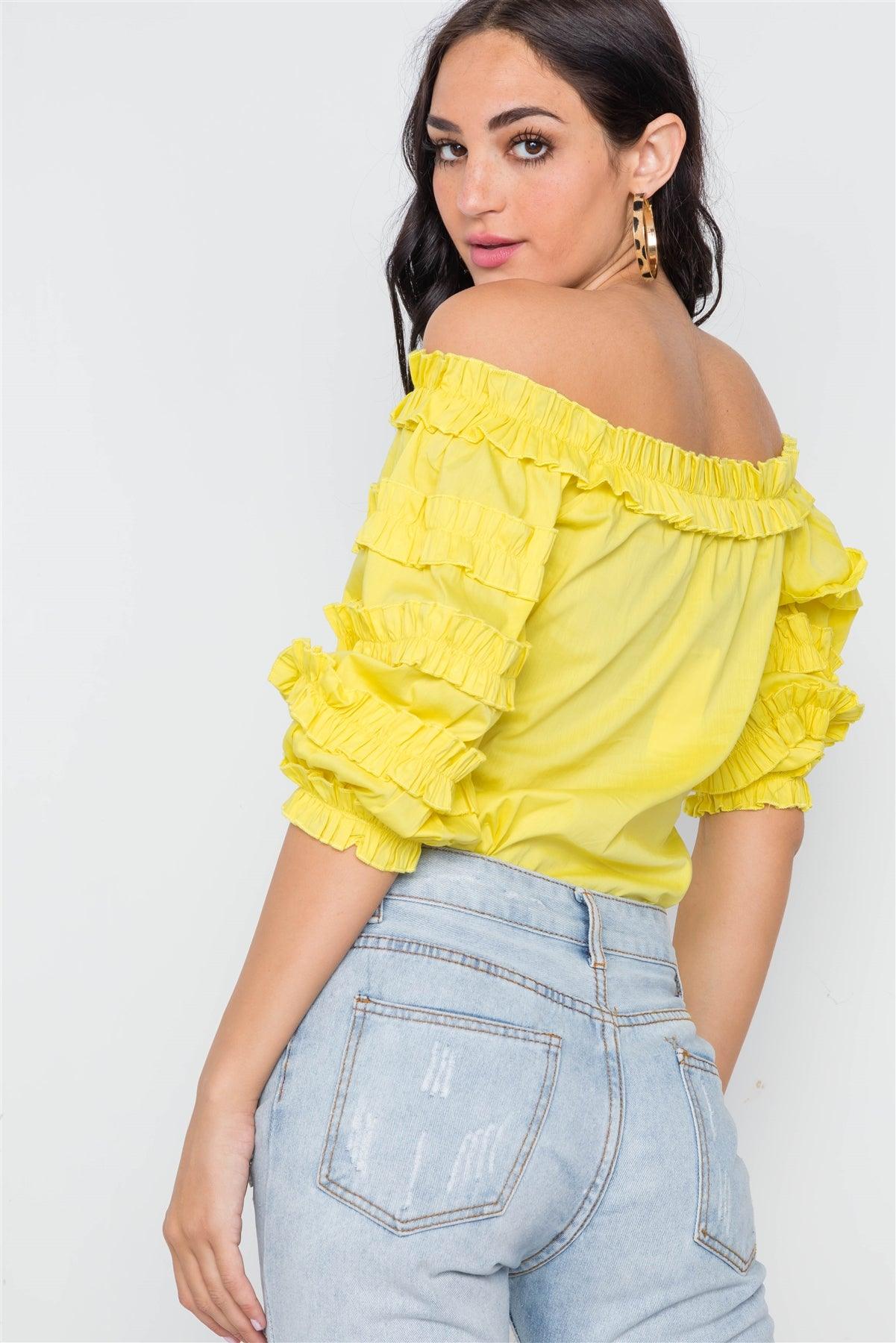 Yellow Puff Sleeve Off-The-Shoulder Top /2-2-2