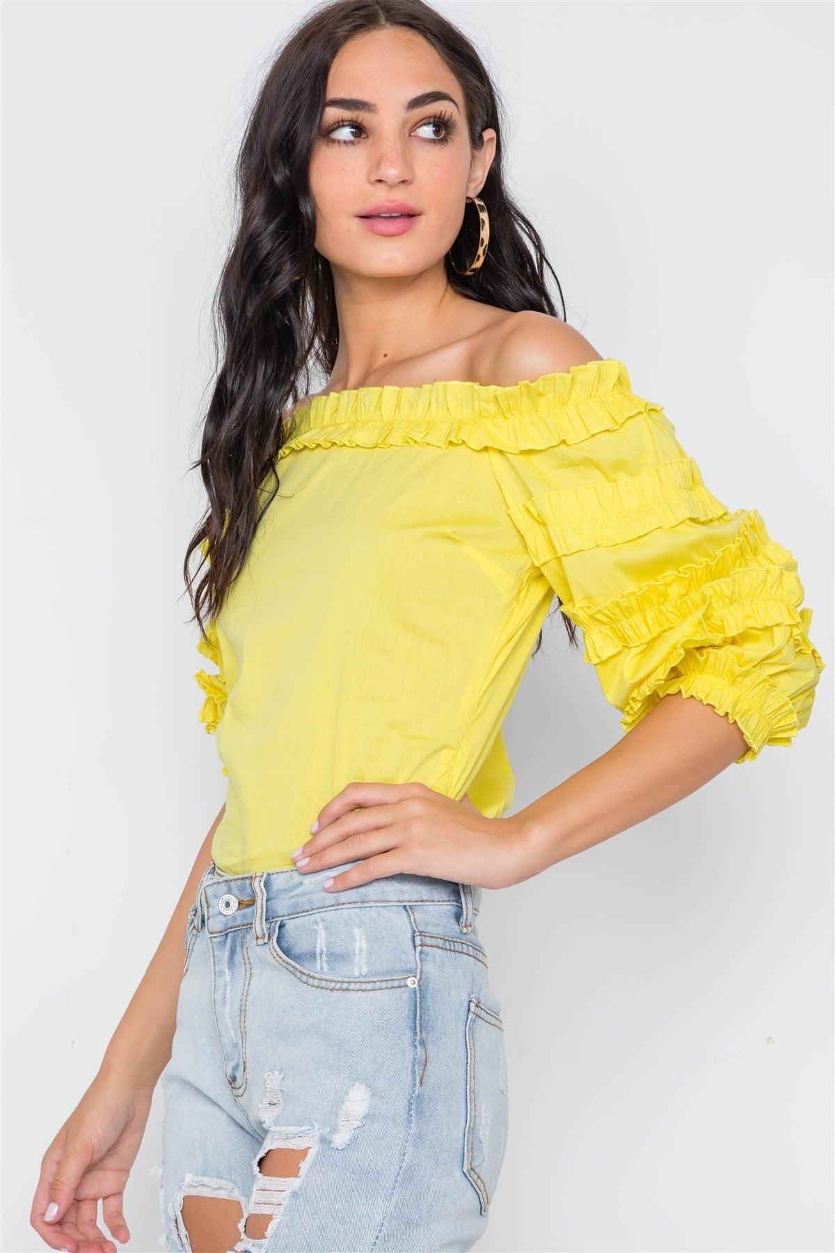 Yellow Puff Sleeve Off-The-Shoulder Top /2-2-2