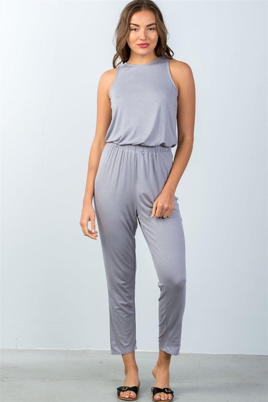 Grey Sleeveless Back Cut Out Jumpsuit /3-2-1