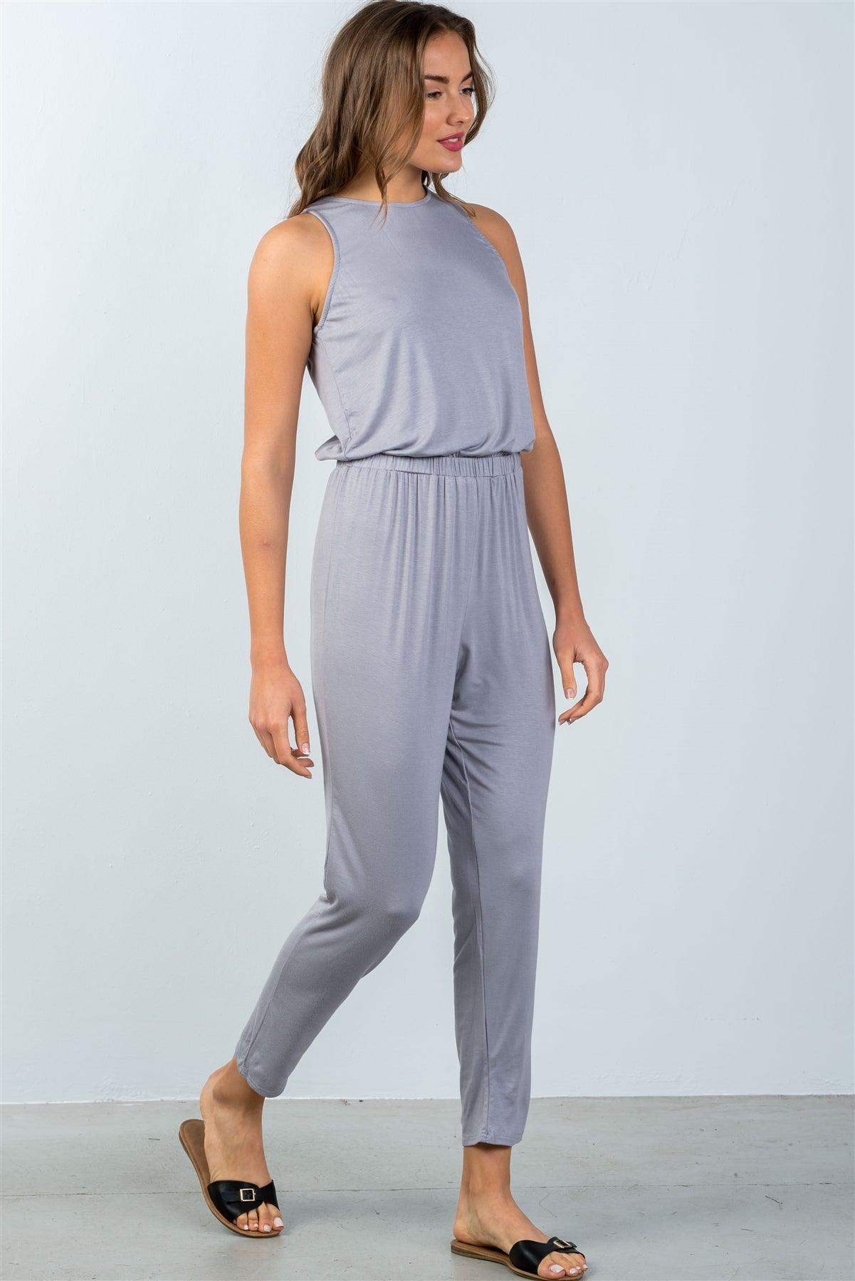 Grey Sleeveless Back Cut Out Jumpsuit