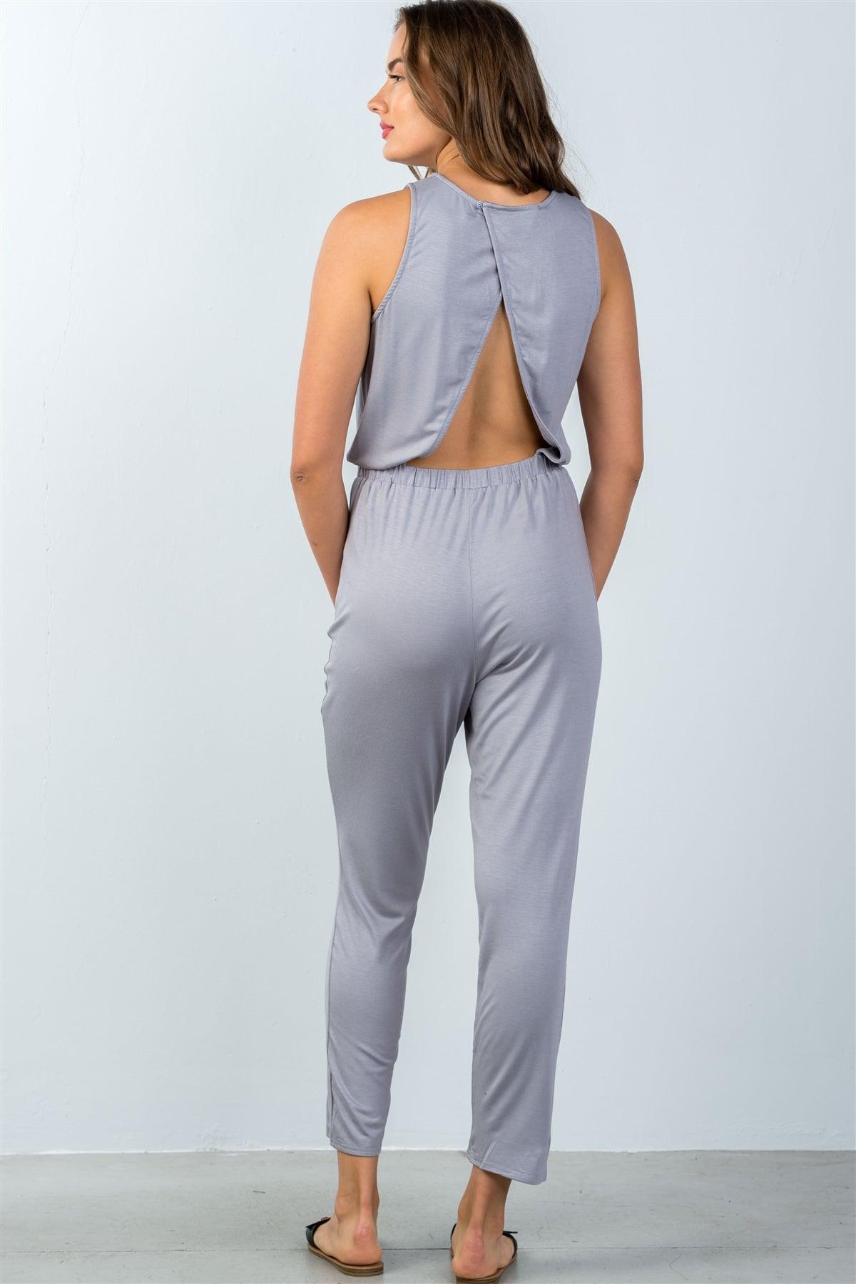 Grey Sleeveless Back Cut Out Jumpsuit