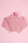 Girls Blush Pink Ribbed Knit Cut-Out Shoulder Detail Long Balloon-Y Sleeve Turtleneck Sweater /1-1-1-1-1