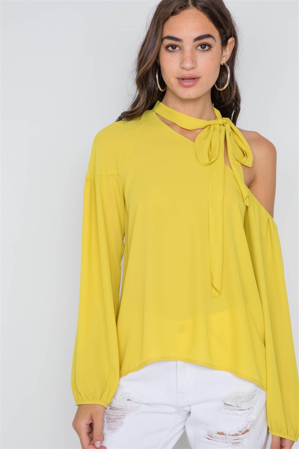 Bright Mustard Open Shoulder Front-Tie Top /2-2-2