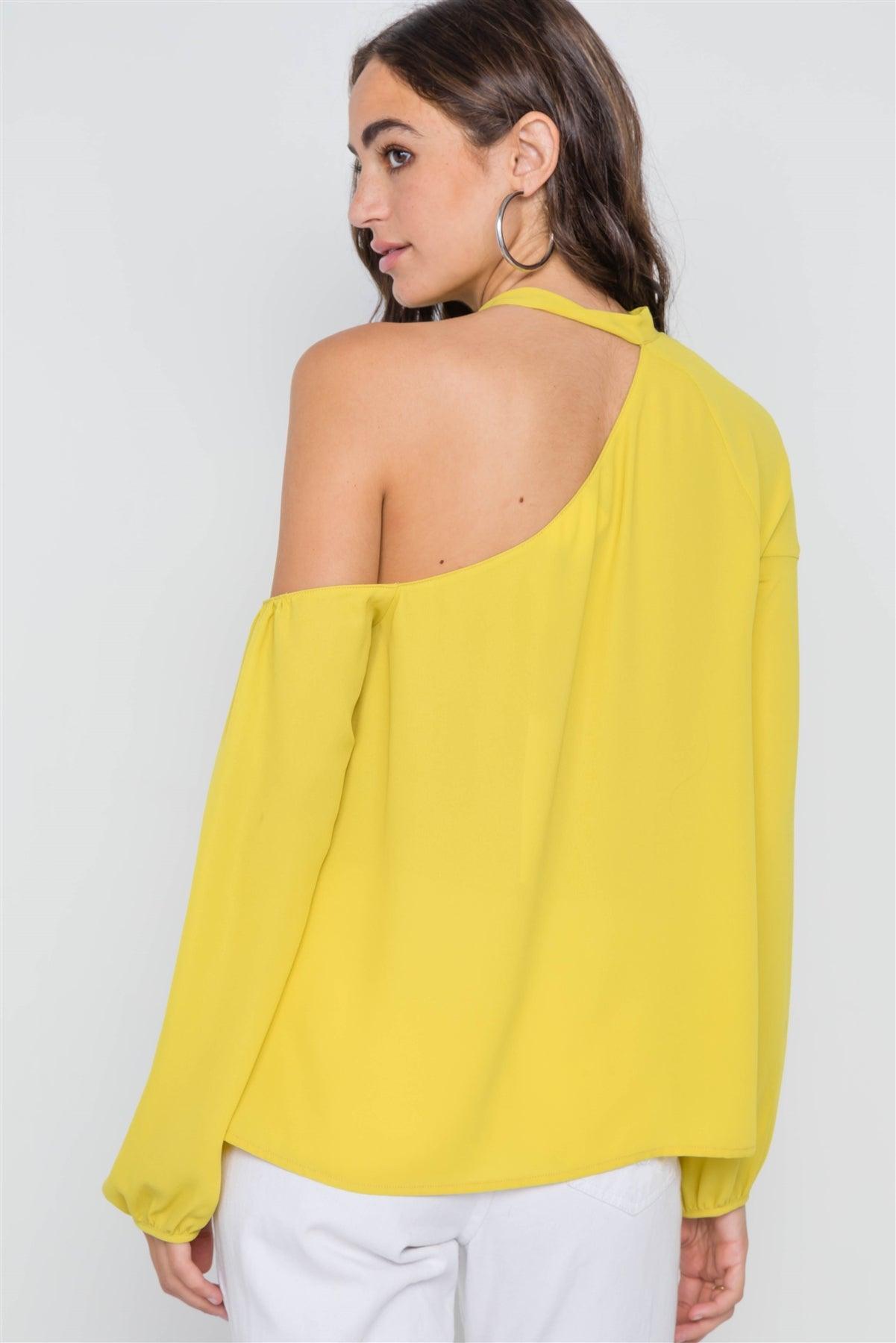 Bright Mustard Open Shoulder Front-Tie Top /2-2-2