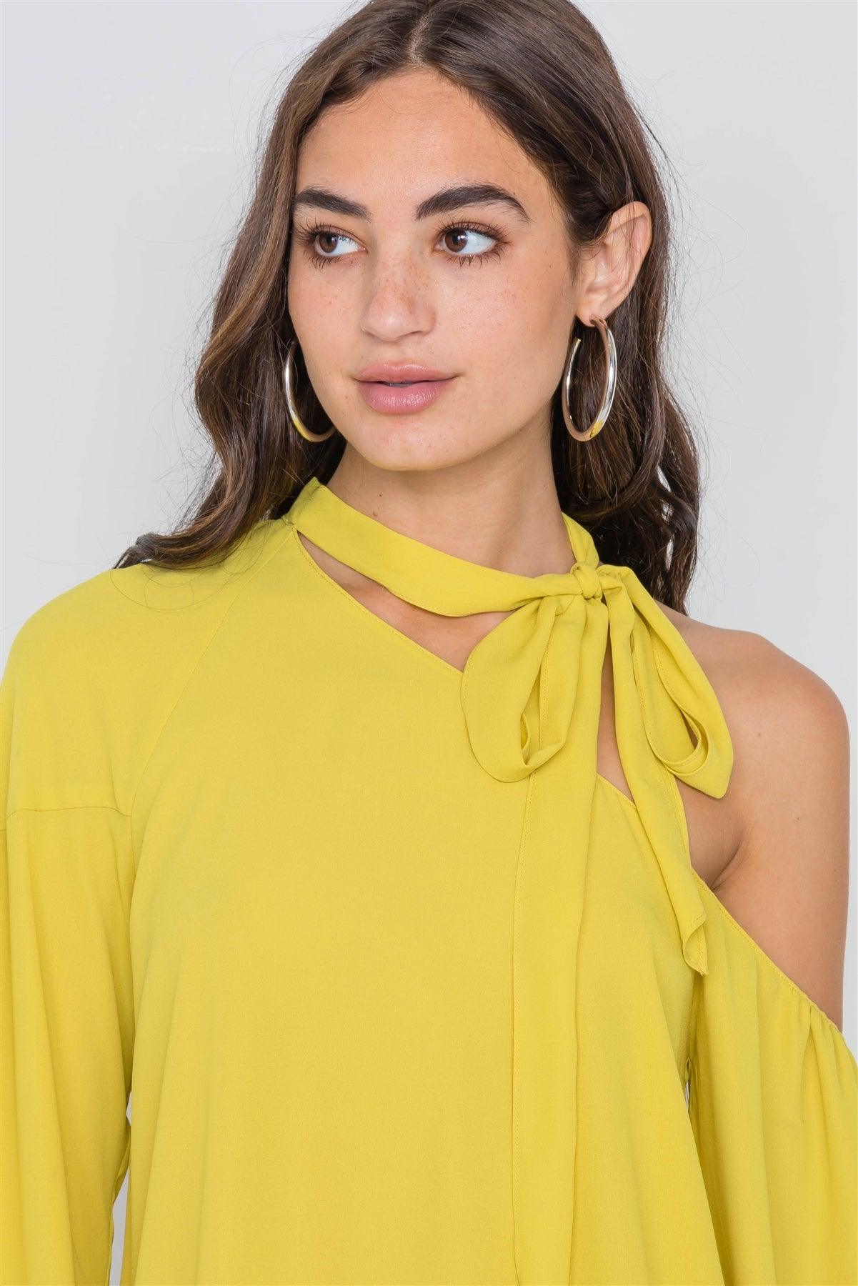 Bright Mustard Open Shoulder Front-Tie Top /2-2-2