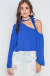 Royal Blue Open Shoulder Front-Tie Top /2-2-2