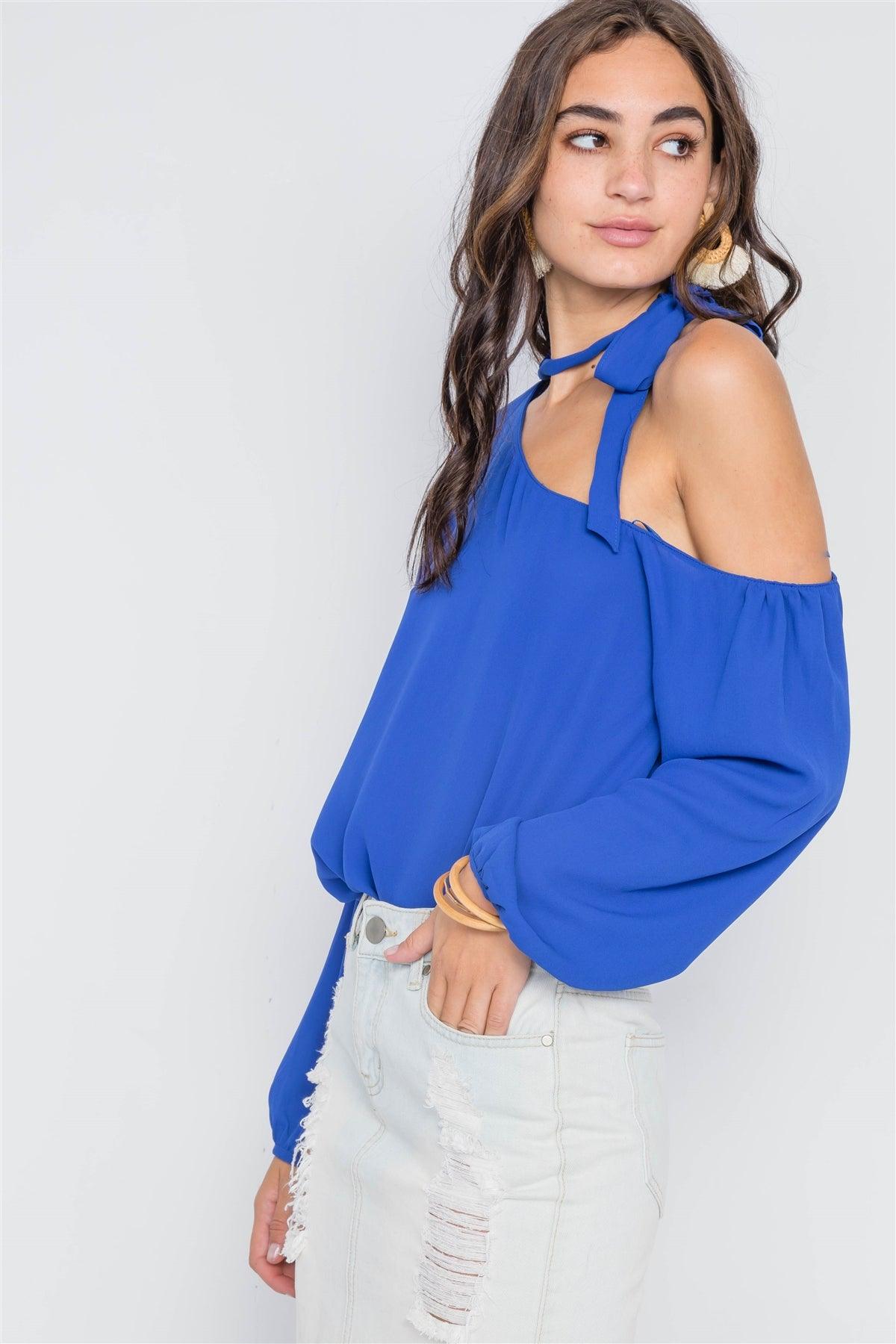 Royal Blue Open Shoulder Front-Tie Top /2-2-2