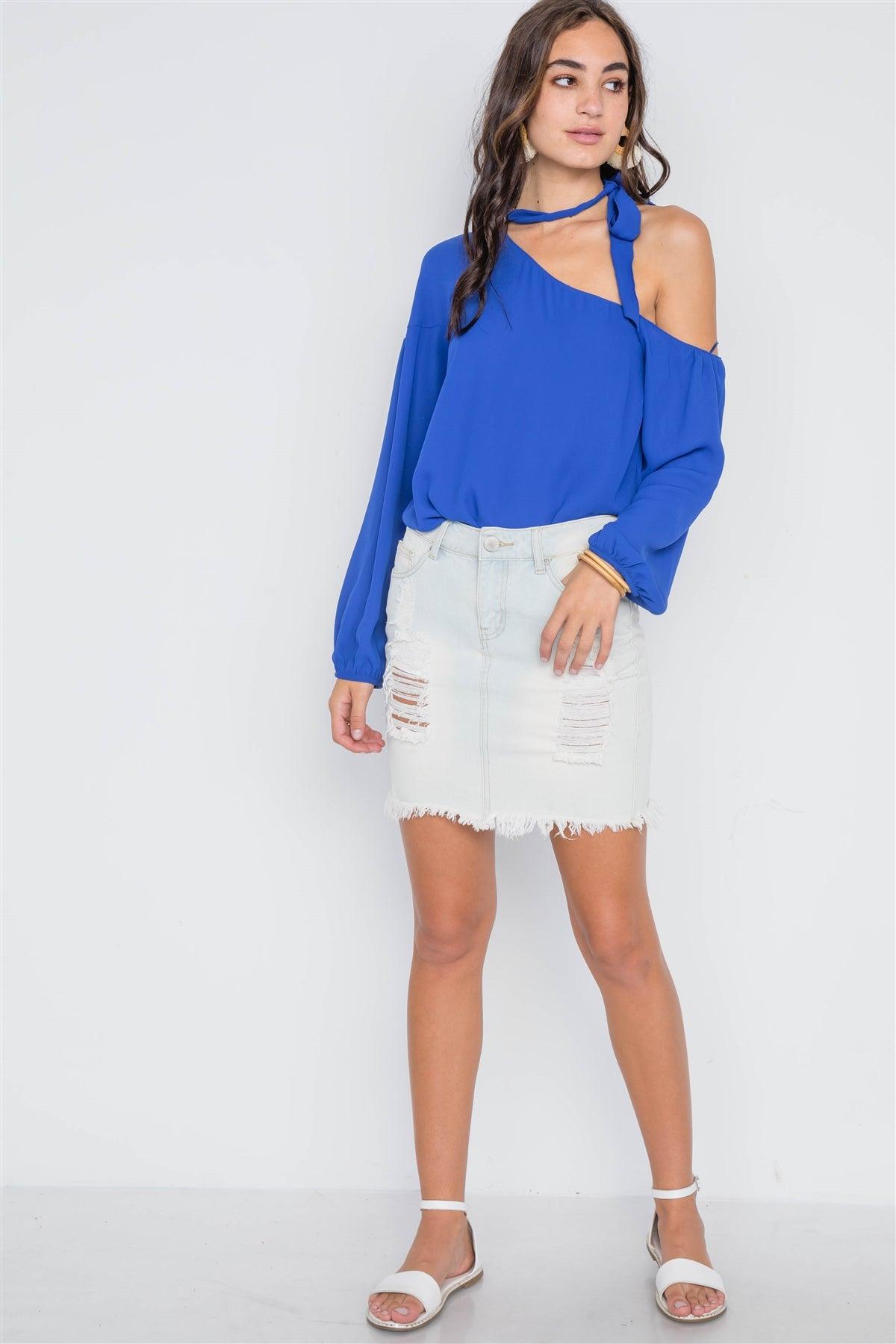 Royal Blue Open Shoulder Front-Tie Top /2-2-2