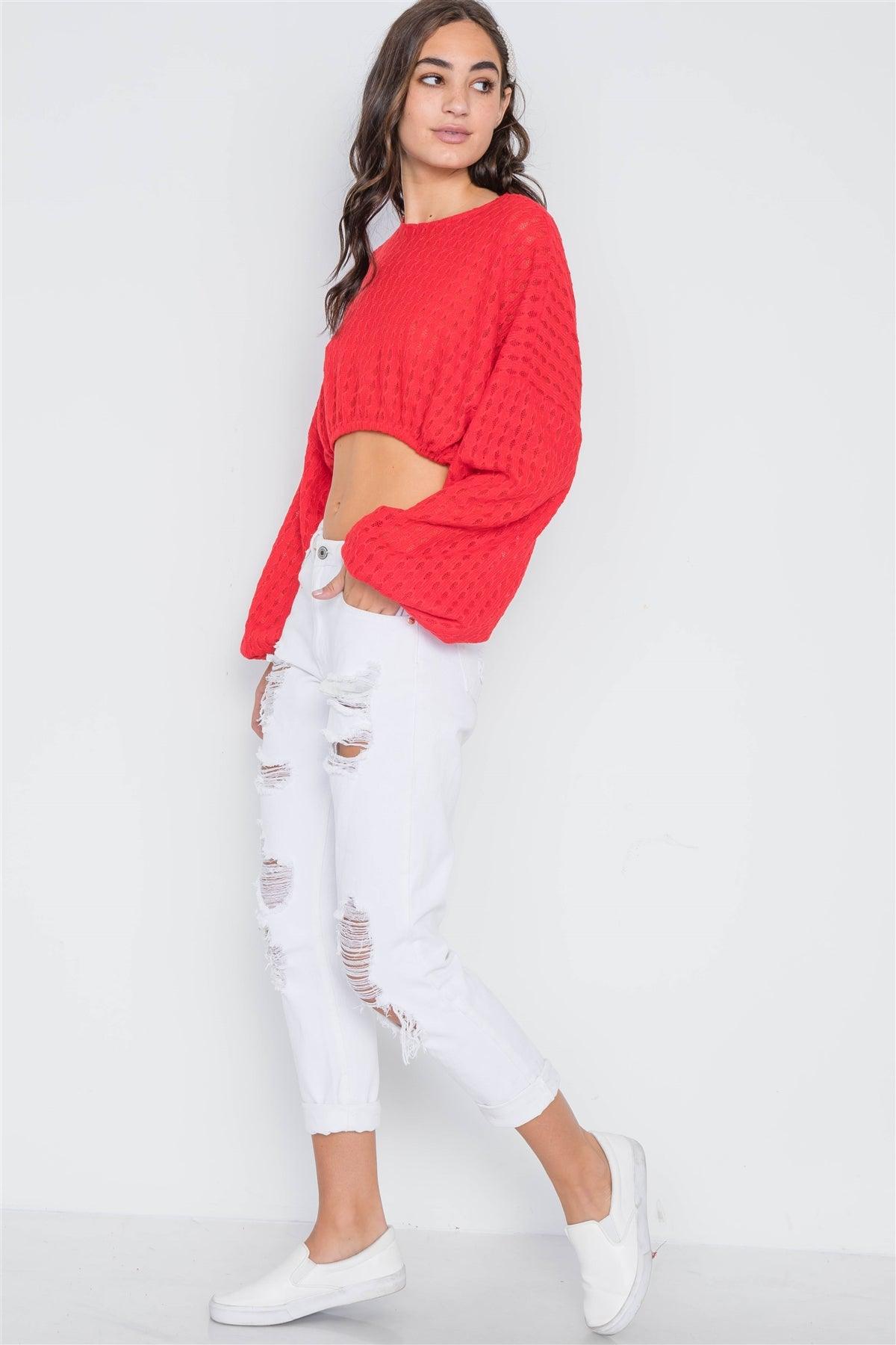 Red Cropped Long Sleeve Sweater /2-2-2