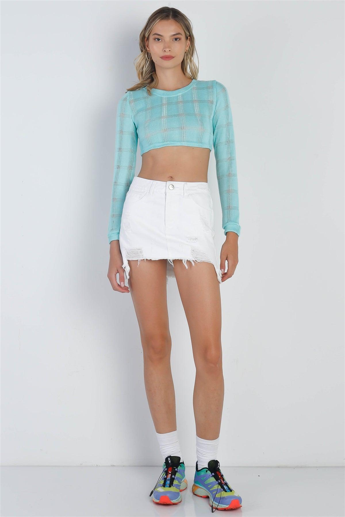 Tiffany Blue Cropped Knit Long Sleeve Sweater /1-2-3