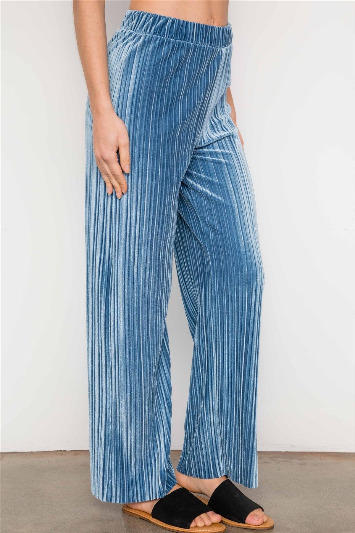 Blue Velvet Ribbed Straight Leg Pants /2-2-2