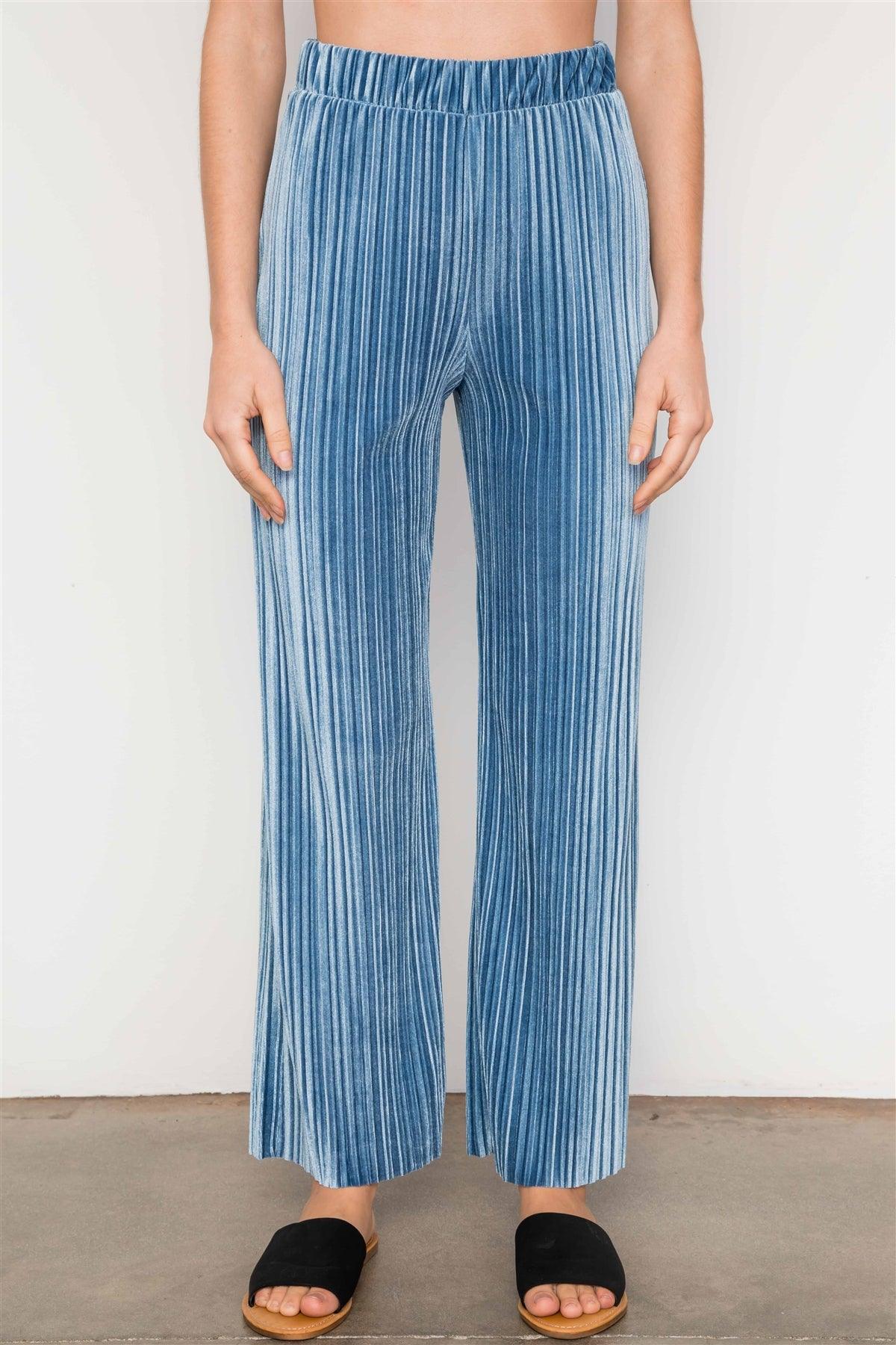 Blue Velvet Ribbed Straight Leg Pants /2-2-2