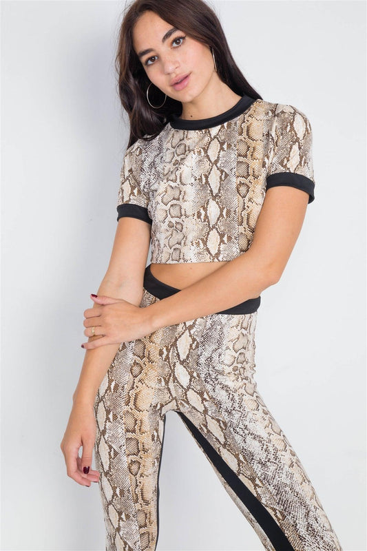 Camel Snake Print Black Trim Crop Trop & Leggings Set /4-1-1