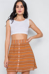 Caramel Stripe Button Down High Waist Retro Mini Skirt /3-2-1