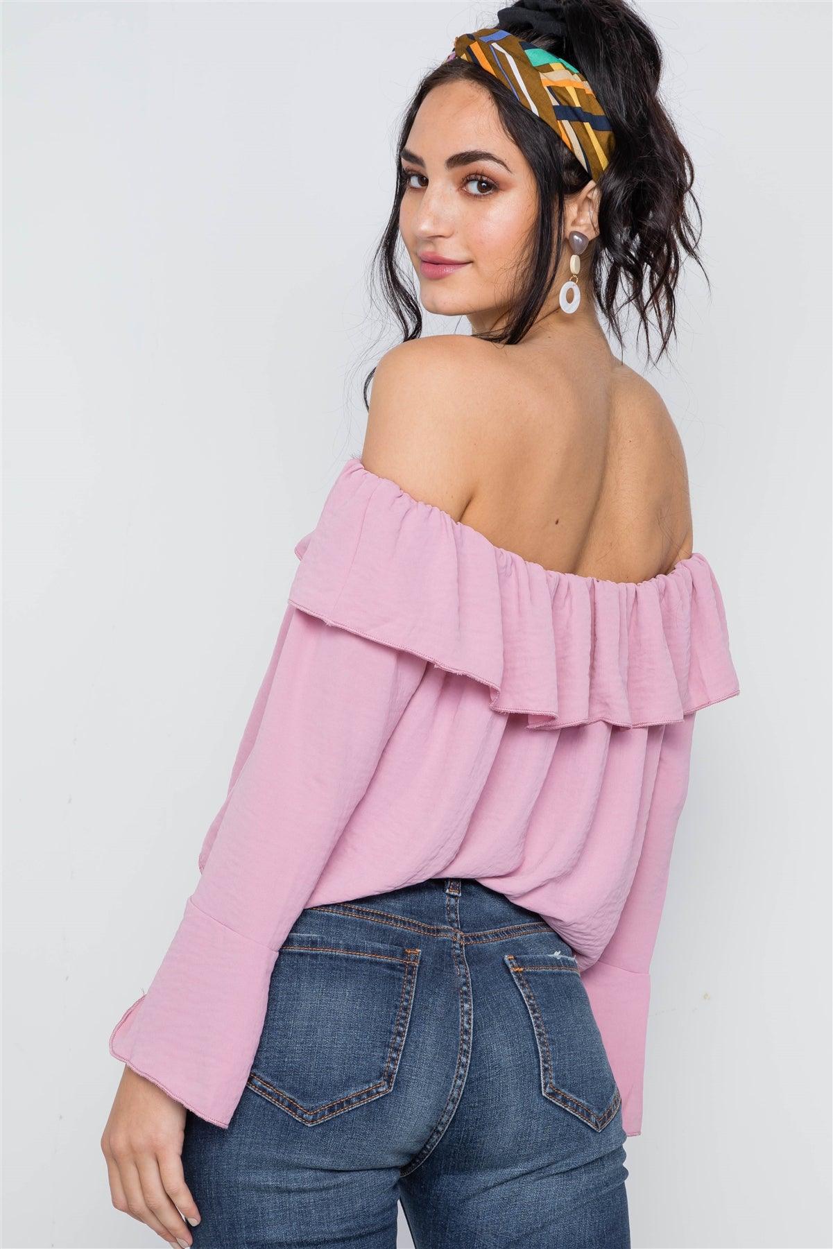 Blush Off-The-Shoulder Bell Sleeve Top /2-2-1