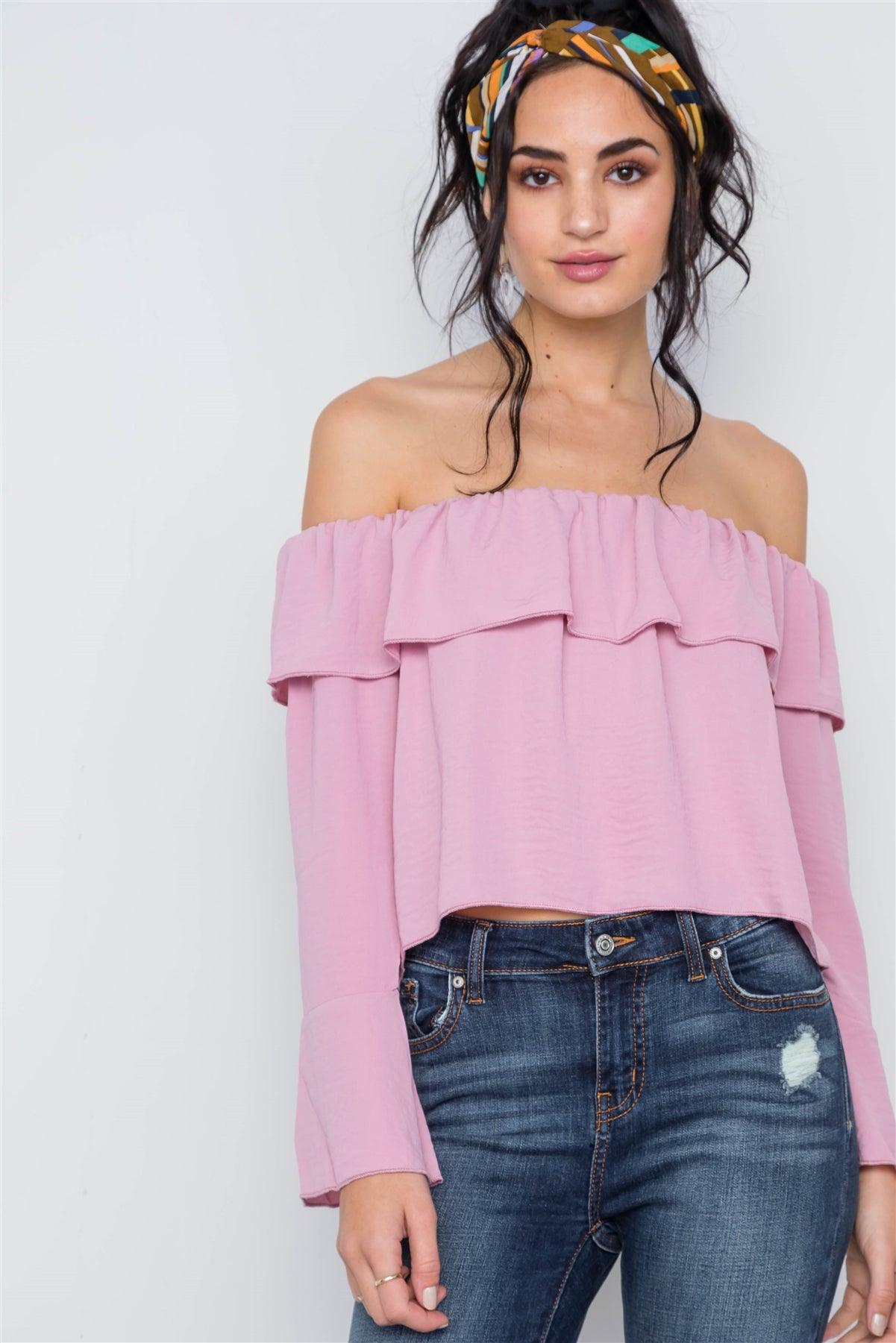 Blush Off-The-Shoulder Bell Sleeve Top /2-2-1