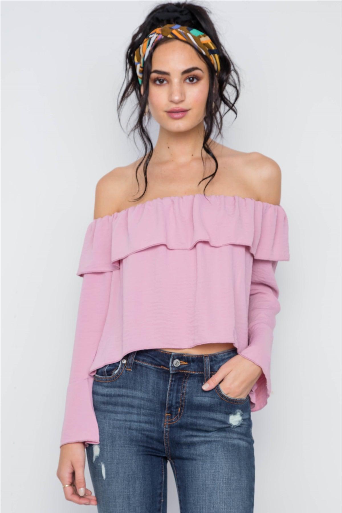 Blush Off-The-Shoulder Bell Sleeve Crop Top /3-2-1