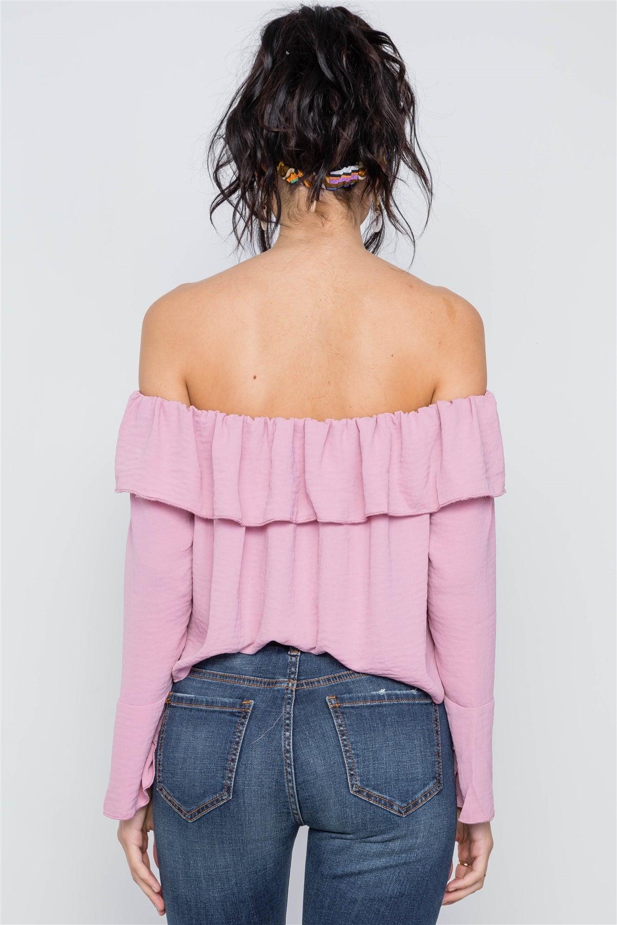 Blush Off-The-Shoulder Bell Sleeve Crop Top /3-2-1