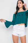 Emerald Green Off-The-Shoulder Bell Sleeve Top /2-2-1