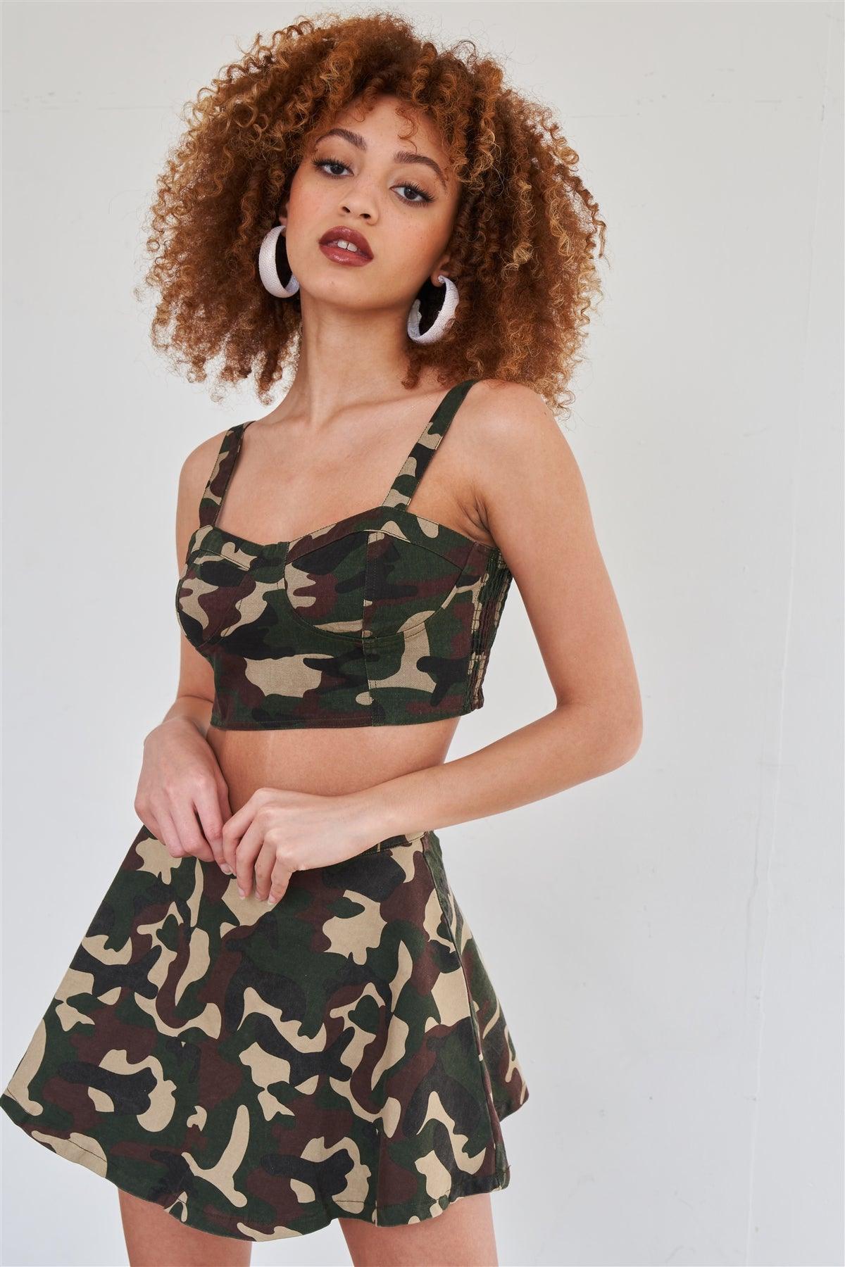 Olive Army Print Sleeveless Bustier Top /2-2-2