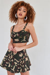 Olive Army Print Sleeveless Bustier Top & High Waisted Skater Skirt Set /2-2