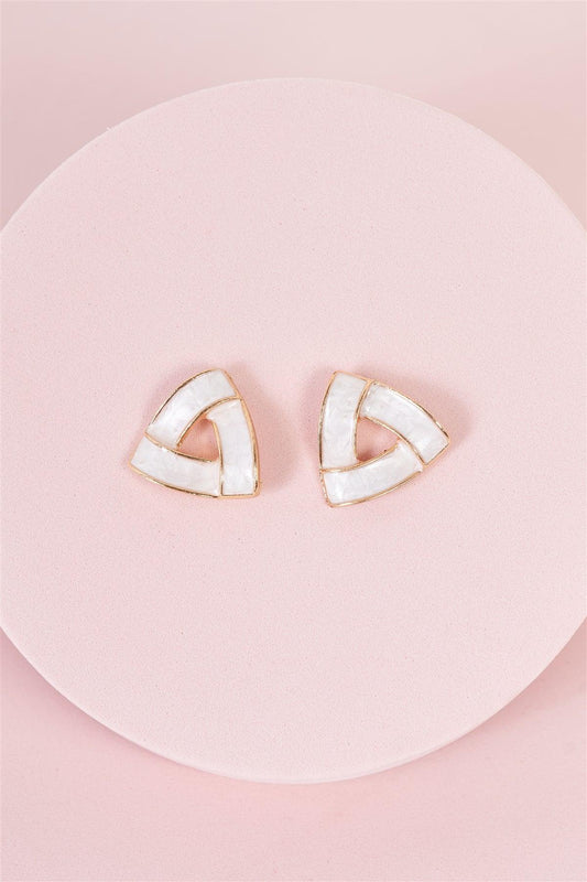 Penrose Triangle Shaped Pearl & Gold Stud Earrings /3 Pairs