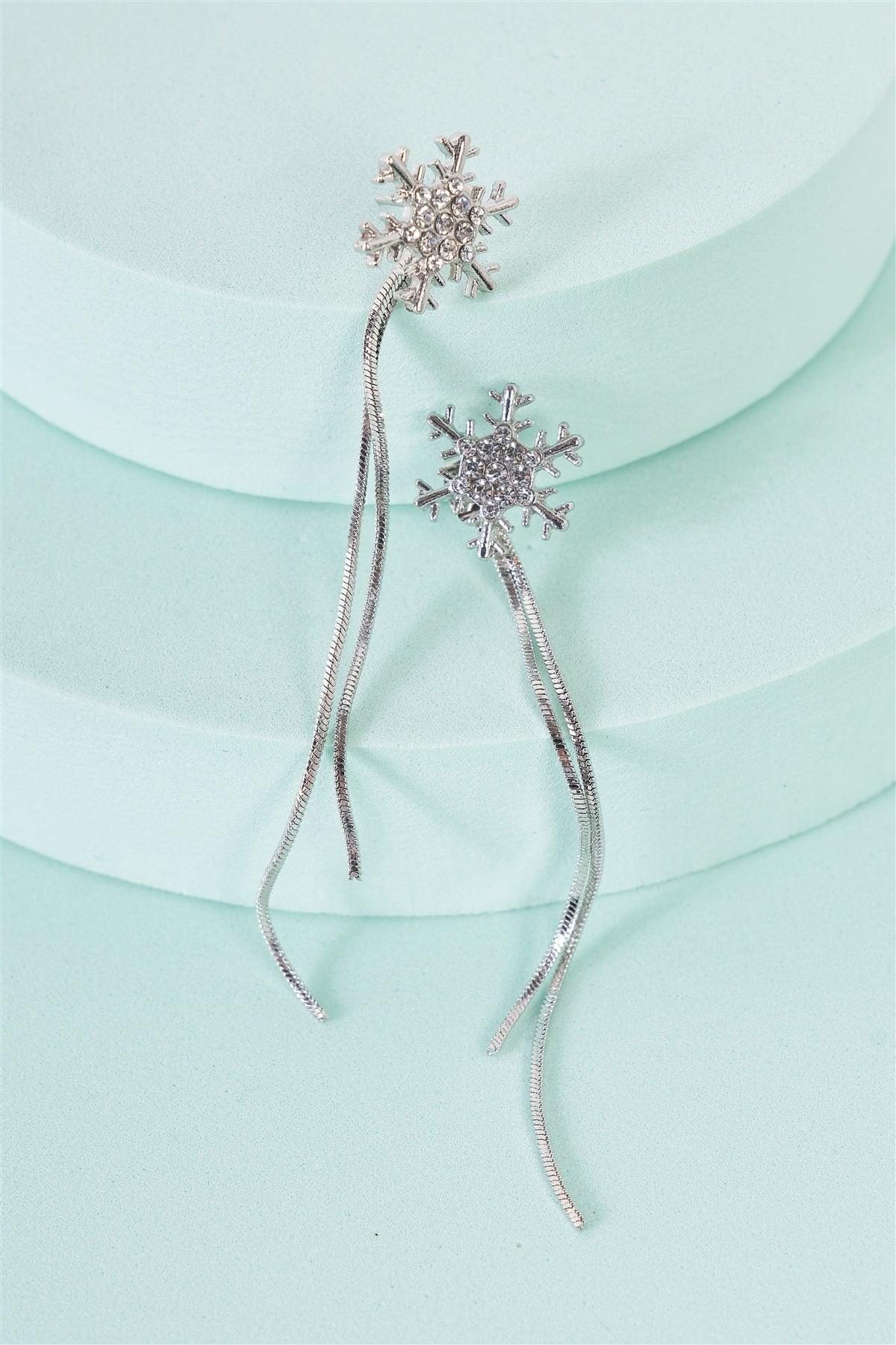 Elsa Silver Faux Diamonds Snowflake Ear Jacket Tassel Snake Drop Earrings /3 Pairs