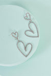 Silver Rhinestone Two Hearts Long Drop Earrings /3 Pairs