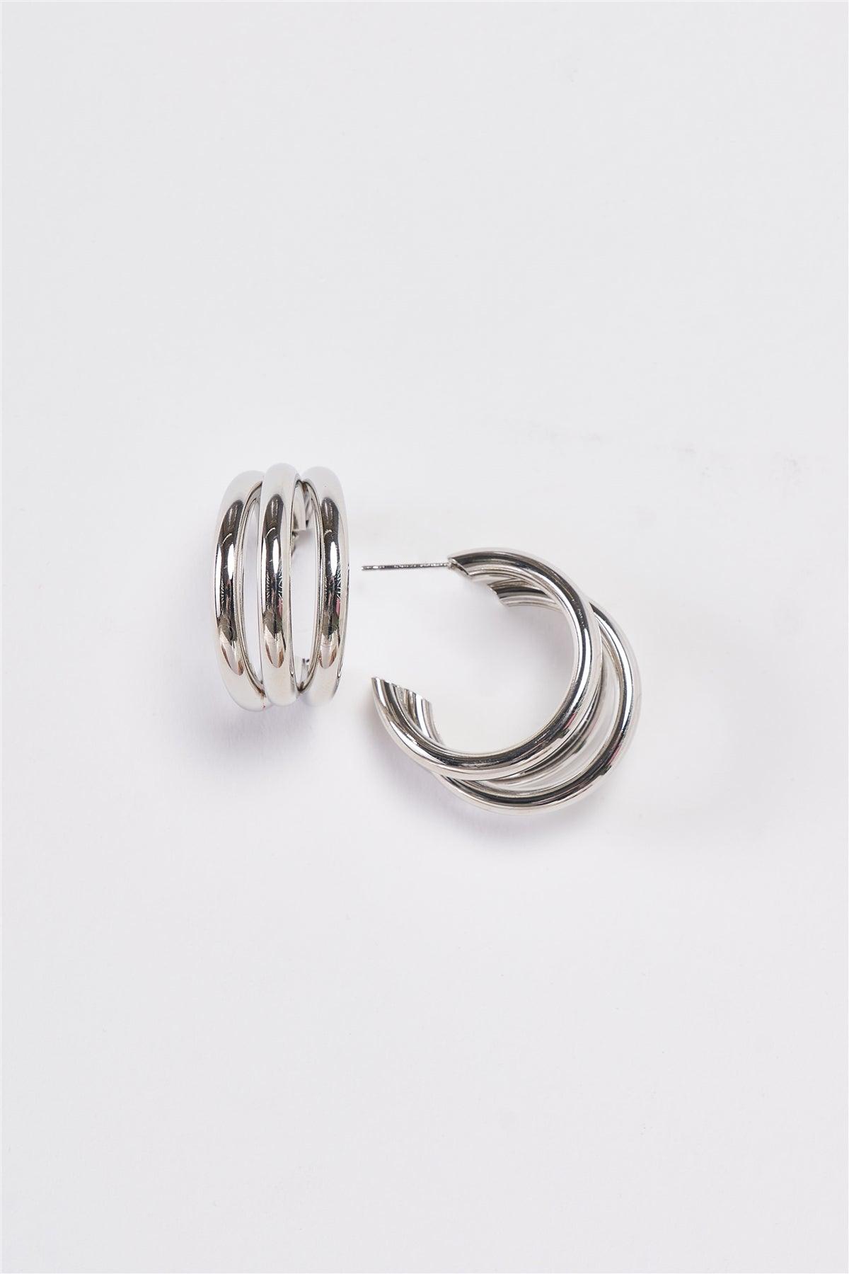 Silver Massive Triple Hoop Earrings /3 Pairs