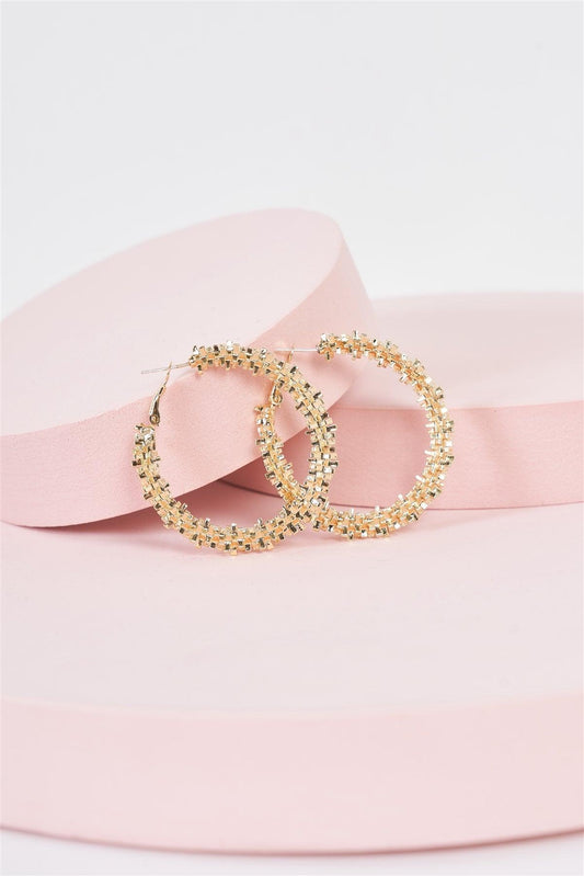 Gold Crashed Crystal Hoop Earrings /3 Pairs