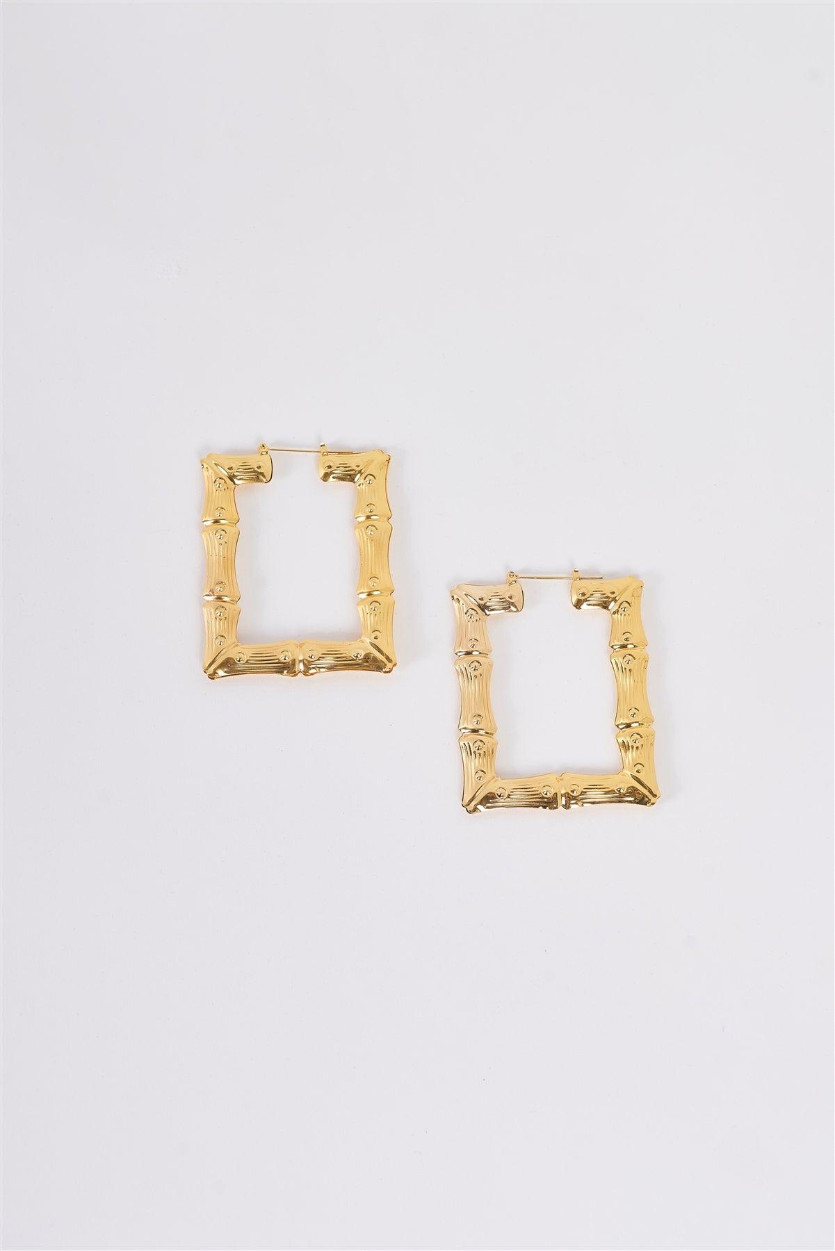 Gold Large Square Bamboo Hoop Earrings / 3 Pairs