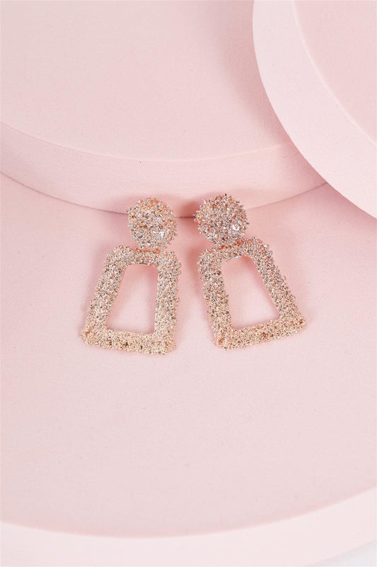 Rose Gold Textured Trapezoid Drop Earrings /3 Pairs