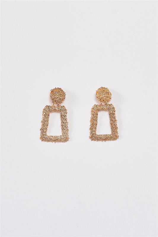 Gold Textured Trapezoid Drop Earrings /3 Pairs