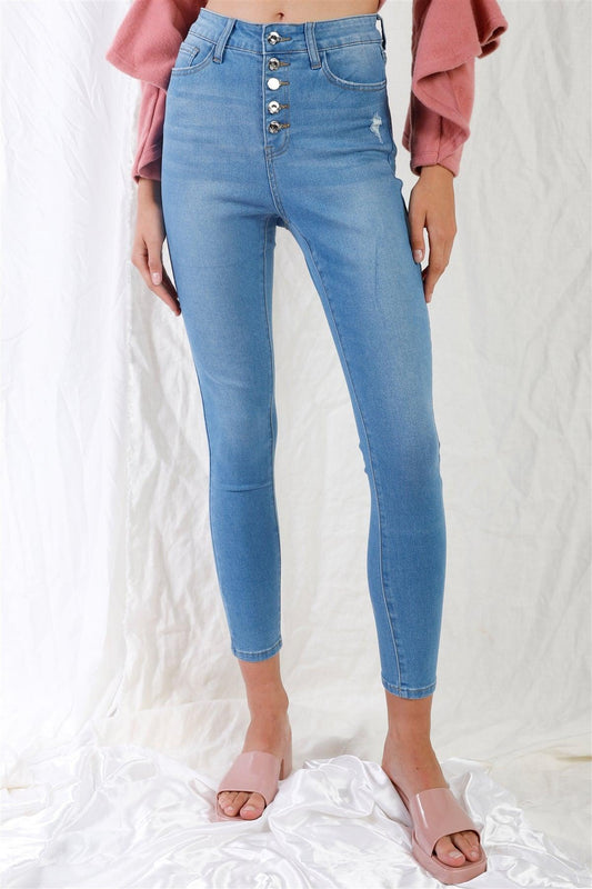 Light Blue High-Waisted Button Fly Skinny Denim Jeans /1-3-3-2-1-1-1