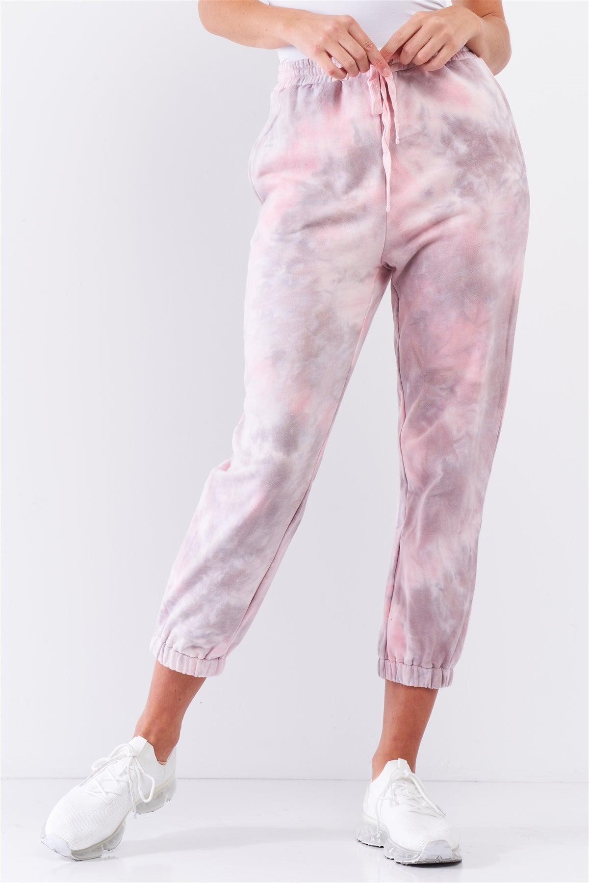 Cotton Candy Pink Tie-Dye Self-Tie Waist Detail Jogger Sweat Pants /2-2-1