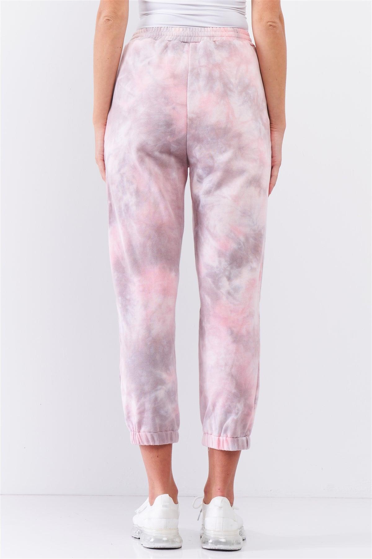 Cotton Candy Pink Tie-Dye Self-Tie Waist Detail Jogger Sweat Pants /2-2-1