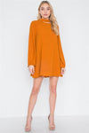 Camel Cut-Out Neck Solid Long Sleeve Dress /2-2-3