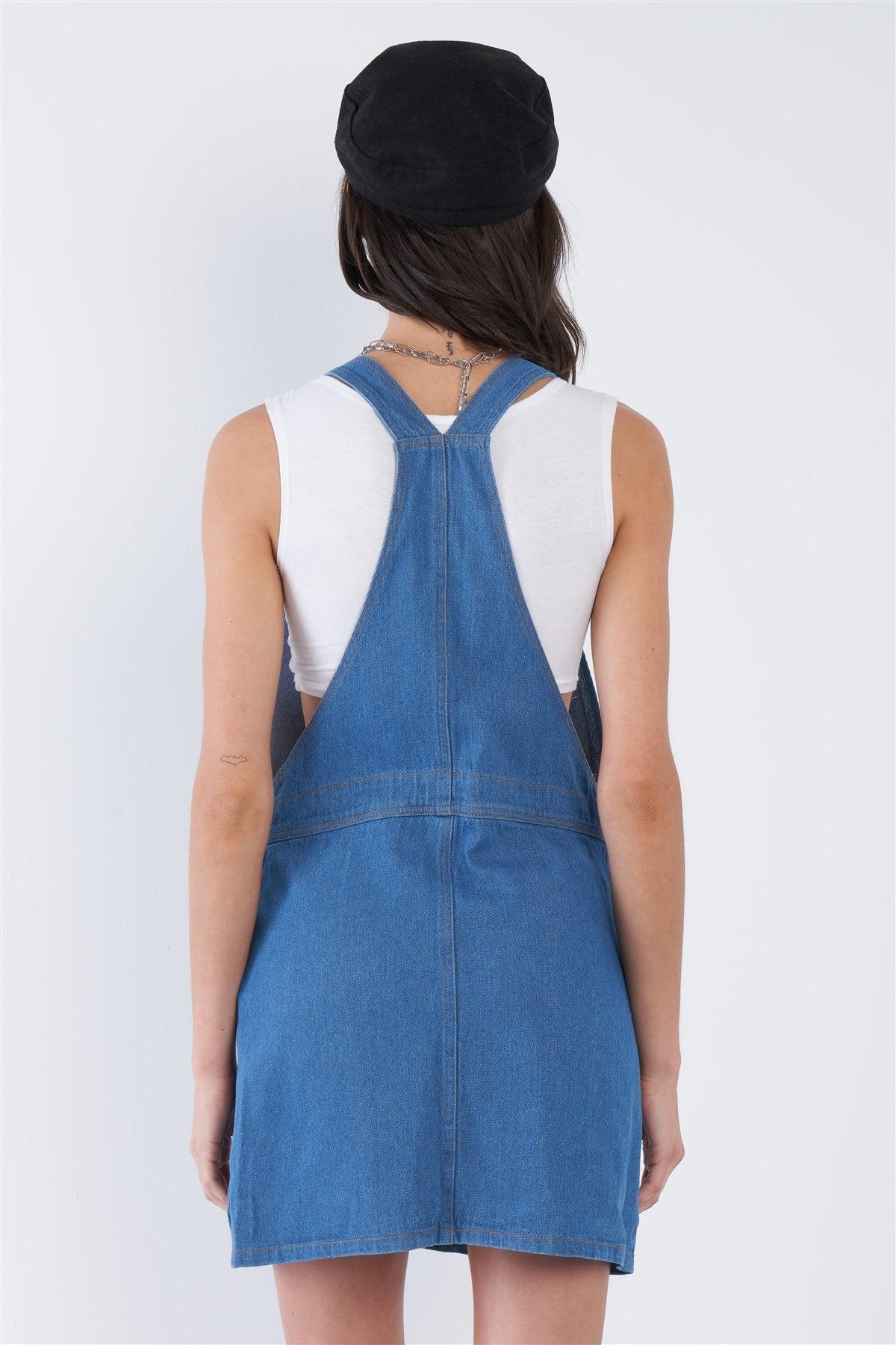 Indigo Blue Cotton Casual Denim Overall Mini Jean Dress /1-1-2