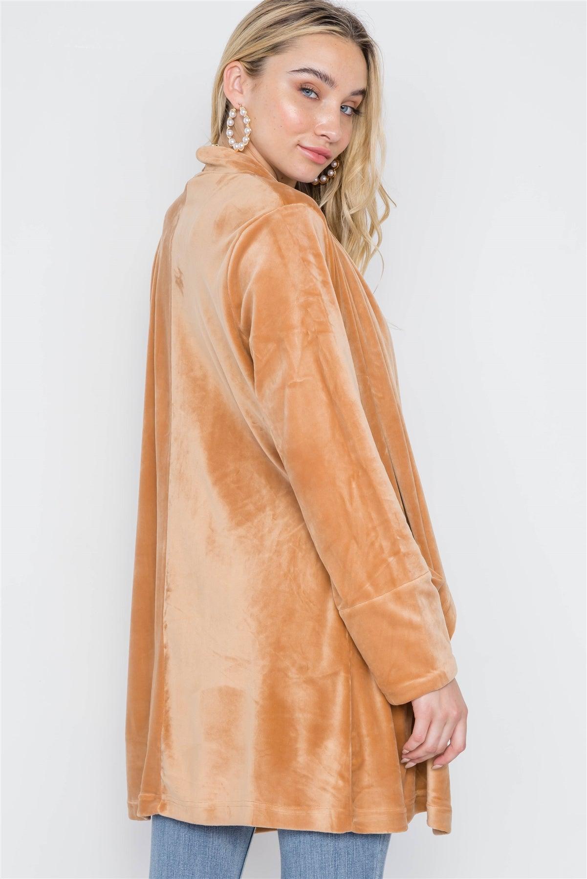 Rust Open Front Long Sleeve Soft Velvet Cardigan /2-2-2