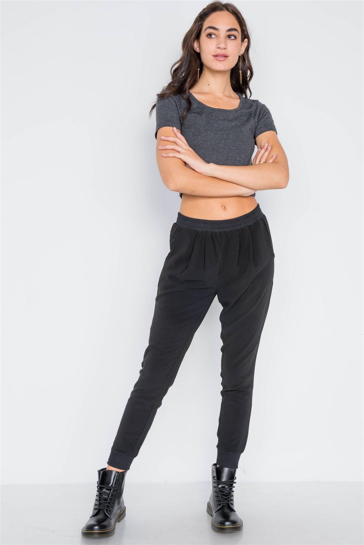 Black Mid-Rise Solid Skinny Leg Pants /2-2-2