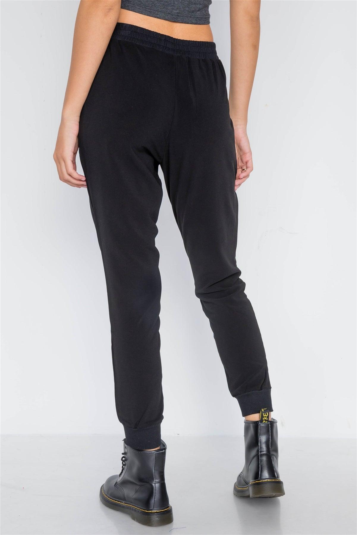 Black Mid-Rise Solid Skinny Leg Pants /2-2-2