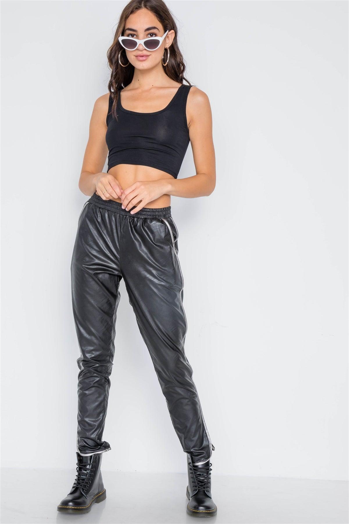 Black Vegan Leather Mid-Rise Pants /2-2-2