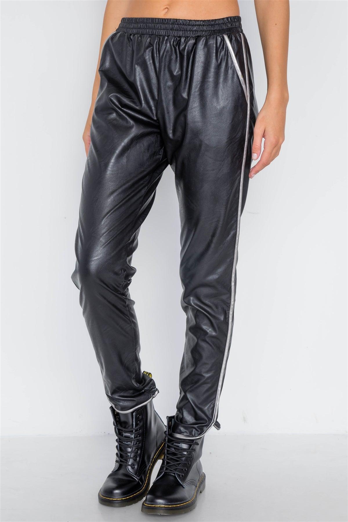 Black Vegan Leather Mid-Rise Pants /2-2-2