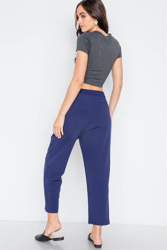 Navy Cropped Ankle Leg Pants