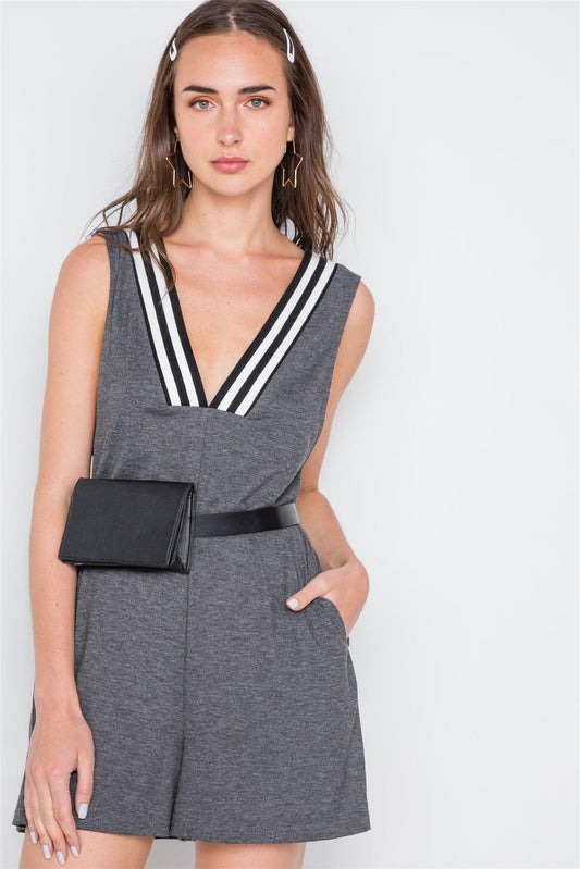 Charcoal Contrast V-Neck Loose Fit Romper /2-2-2